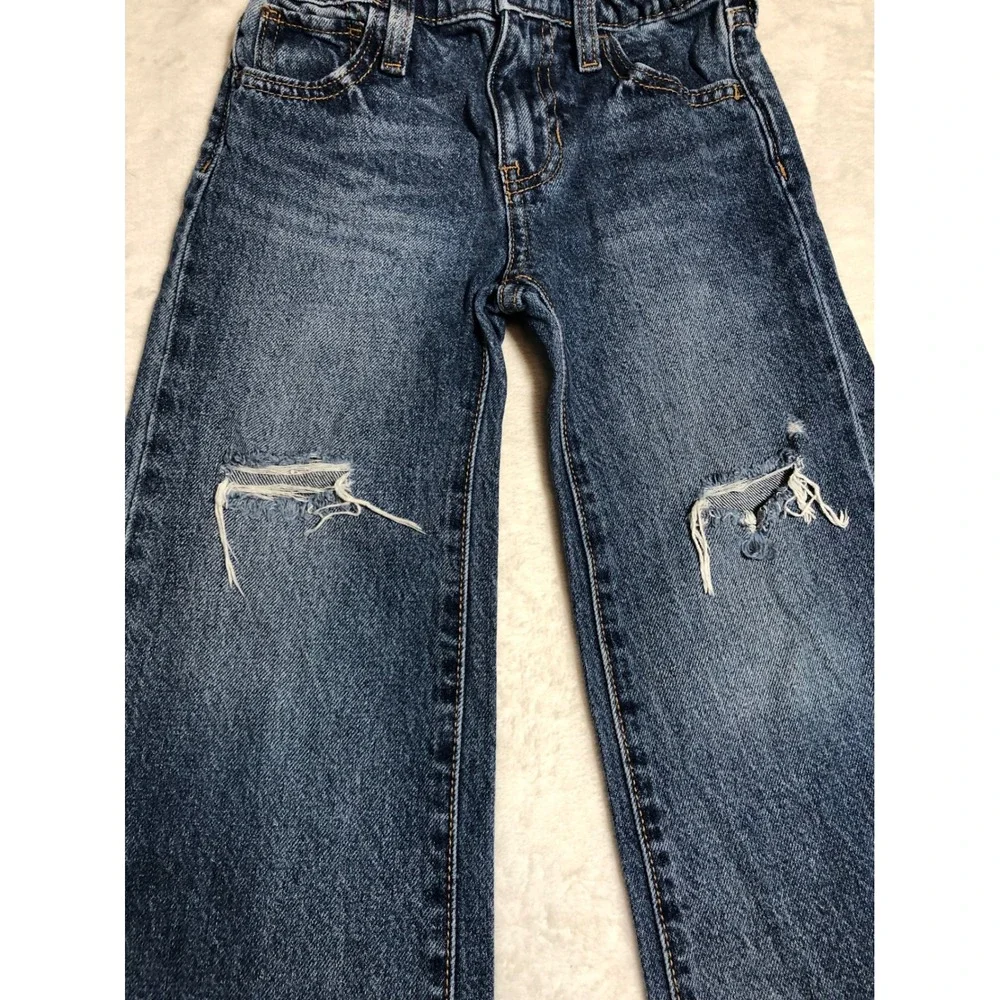 5/$25 Old Navy Baggy Wide Leg Jeans Blue Distressed High Rise Built-In Tough